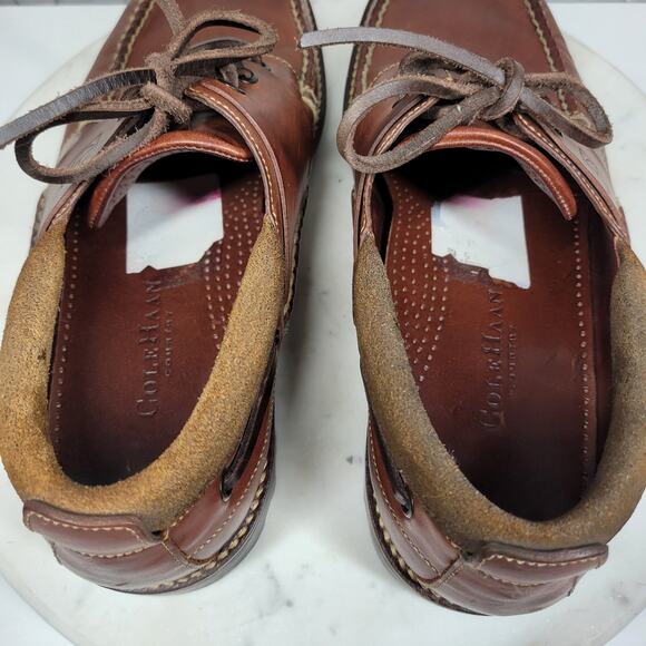 Cole Haan Shoe G Leather Loafers Mens 9.5 Brown Black Vibram Sole Deck Shoes - Picture 10 of 16